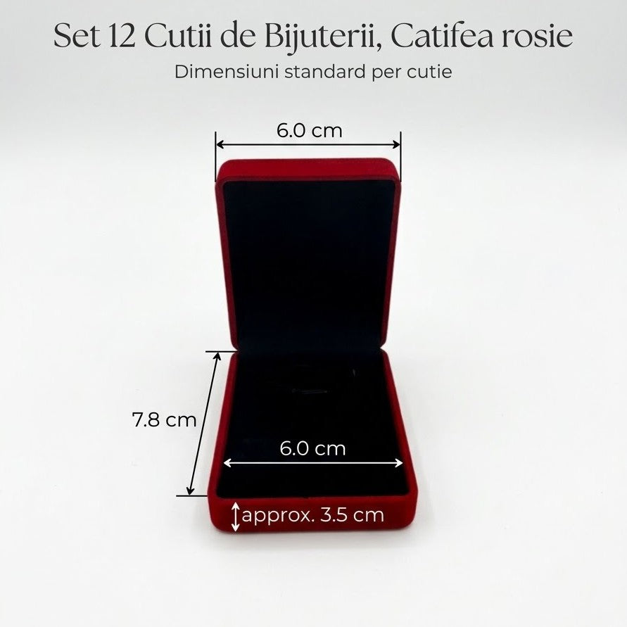 Cutii pentru Bijuterii, Flippy, Set 12 bucati, din Catifea, 7.8 x 6 x 3.5 cm per unitate, Rosu