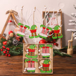 Set 12 Decoratiuni de Craciun din Lemn, Flippy, cu Snur pentru Agatare in Brad, Model Caciulite 6.3x5.2 cm si Pantaloni
