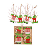 Set 12 Decoratiuni de Craciun din Lemn, Flippy, cu Snur pentru Agatare in Brad, Model Caciulite 6.3x5.2 cm si Pantaloni