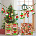 Set 12 Decoratiuni de Craciun din Lemn, Flippy, cu Snur pentru Agatare in Brad, Model Elfi Diferite Dimensiuni, 4