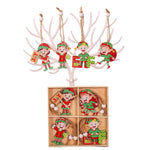 Set 12 Decoratiuni de Craciun din Lemn, Flippy, cu Snur pentru Agatare in Brad, Model Elfi Diferite Dimensiuni, 4