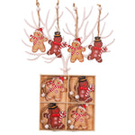 Set 12 Decoratiuni de Craciun din Lemn, Flippy, cu Snur pentru Agatare in Brad, Model Prajituri Omuleti, Dimensiuni