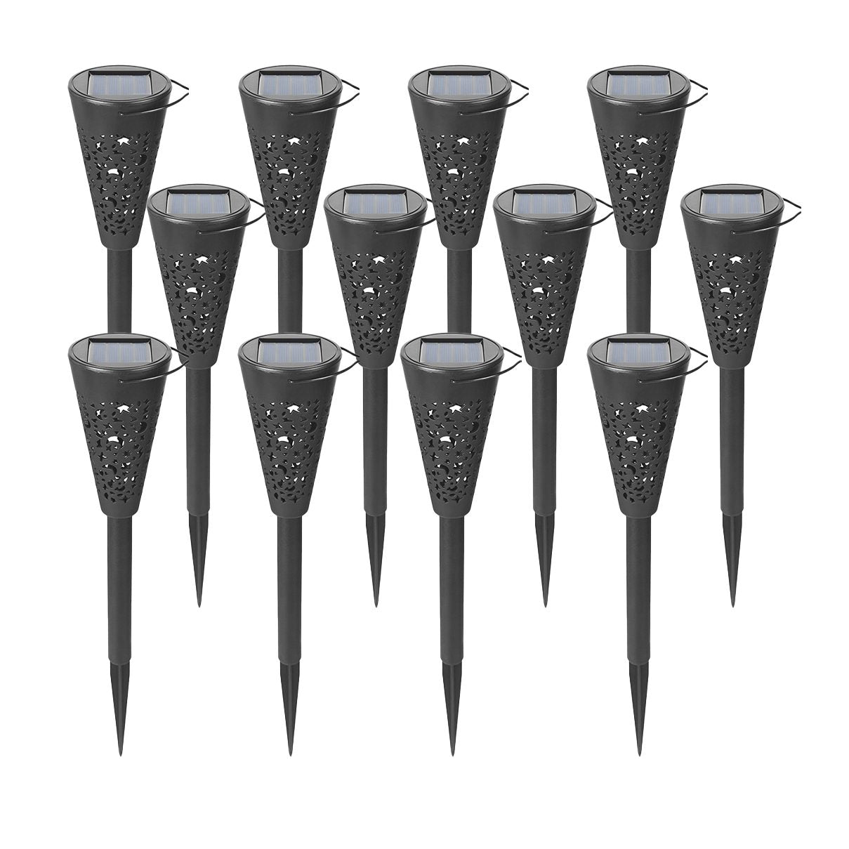 Set 12 Lampi Solare Led pentru Gradina, Flippy, Tip Torta, 36 x 6.8 cm, Buton On-Off, Lumina Alb Cald, Negru
