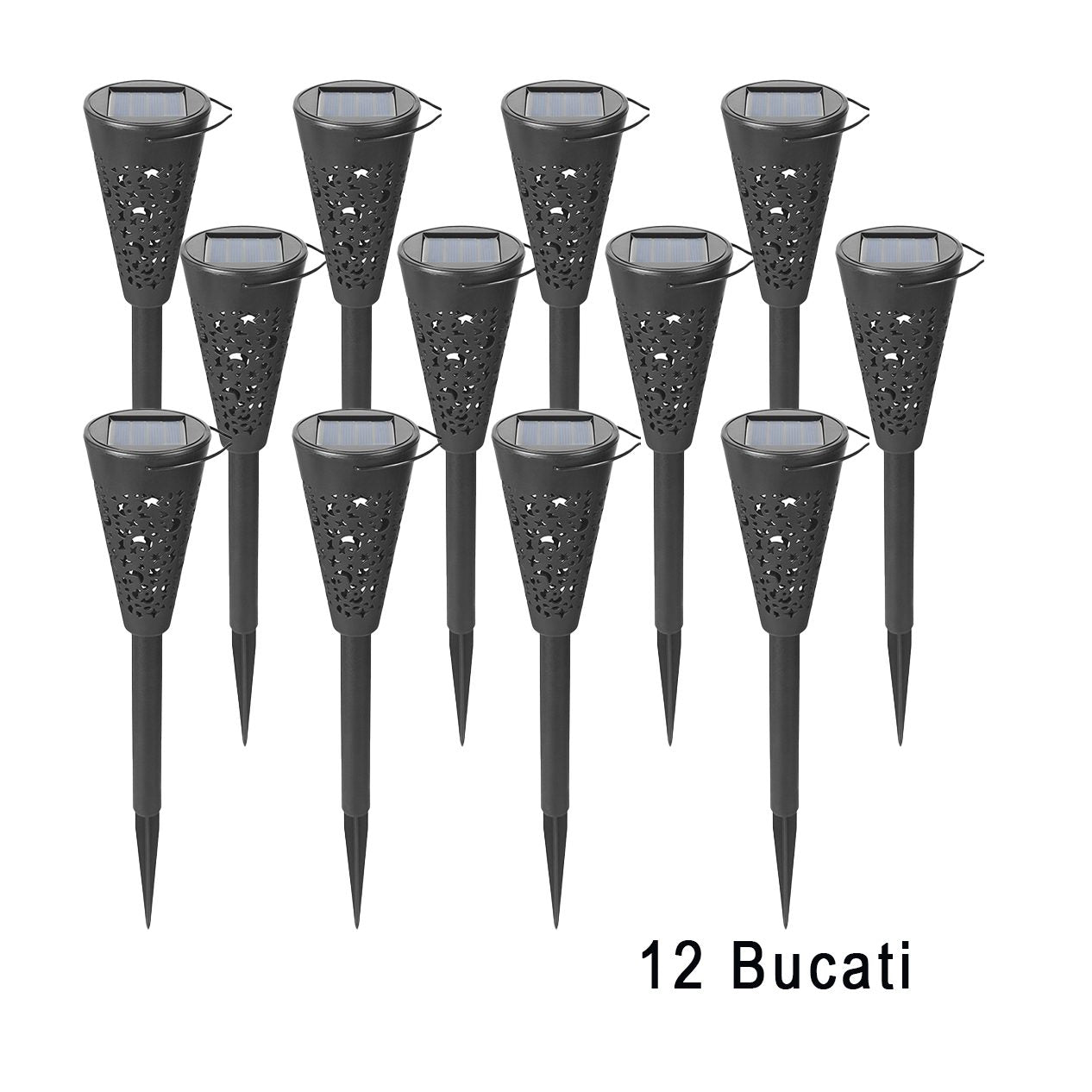 Set 12 Lampi Solare Led pentru Gradina, Flippy, Tip Torta, 36 x 6.8 cm, Buton On-Off, Lumina Alb Cald, Negru