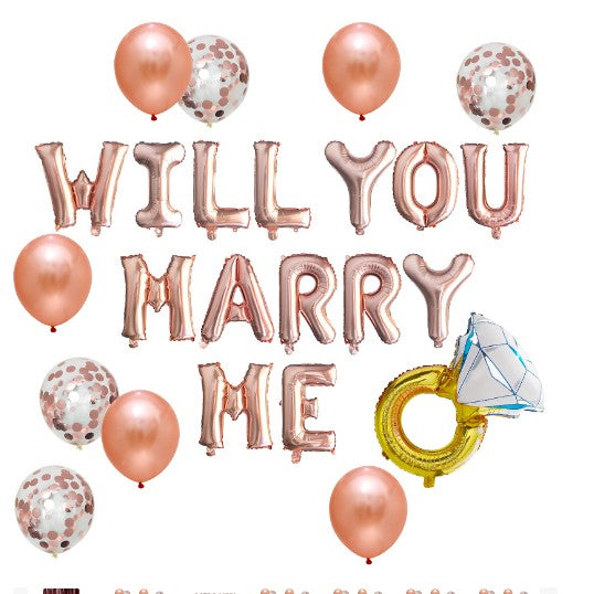 Set baloane decorative WILL YOU MARRY ME, Flippy, set din 12 piese, 10 baloane latex, 1 set Marry me, 1 balon folie