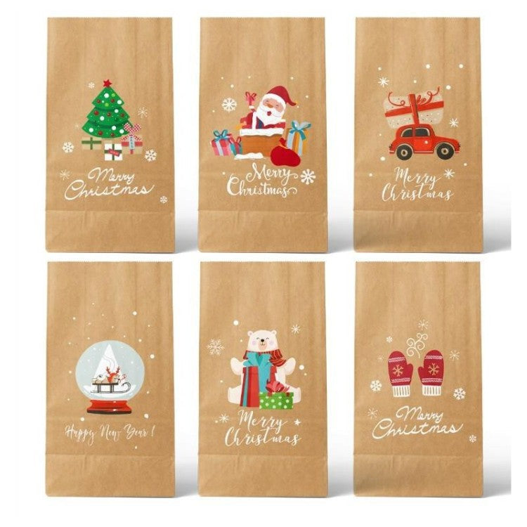 Set 12 Pungi de Cadou, Flippy, Tema Craciun, 12 Stickere Incluse, 22 x 12 x 8 cm, din Hartie, Maro