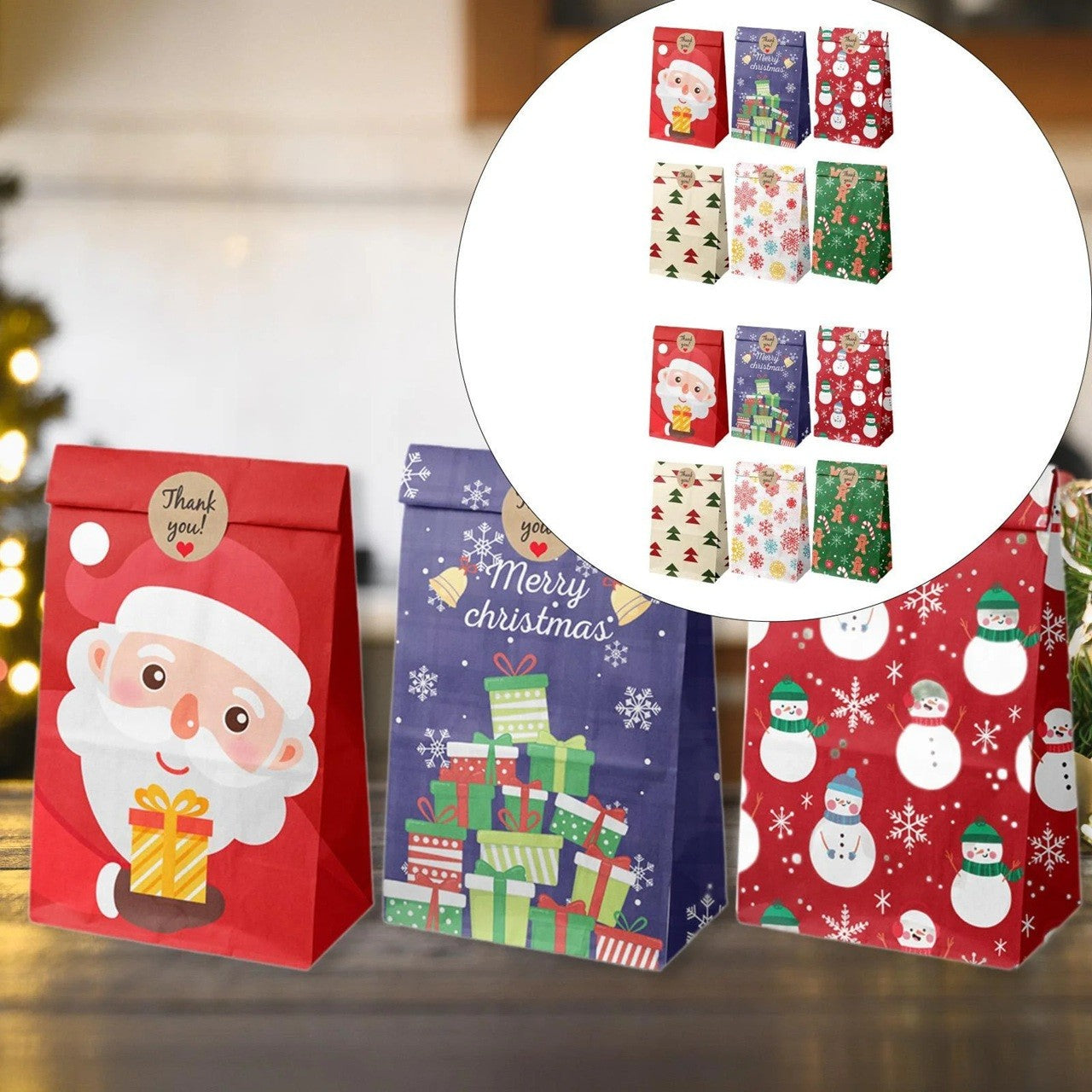 Set 12 Pungi de Cadou, Flippy, Tema Craciun, cu Motive Festive, 12 Stickere Incluse, 22 x 12 x 8 cm, din Hartie,