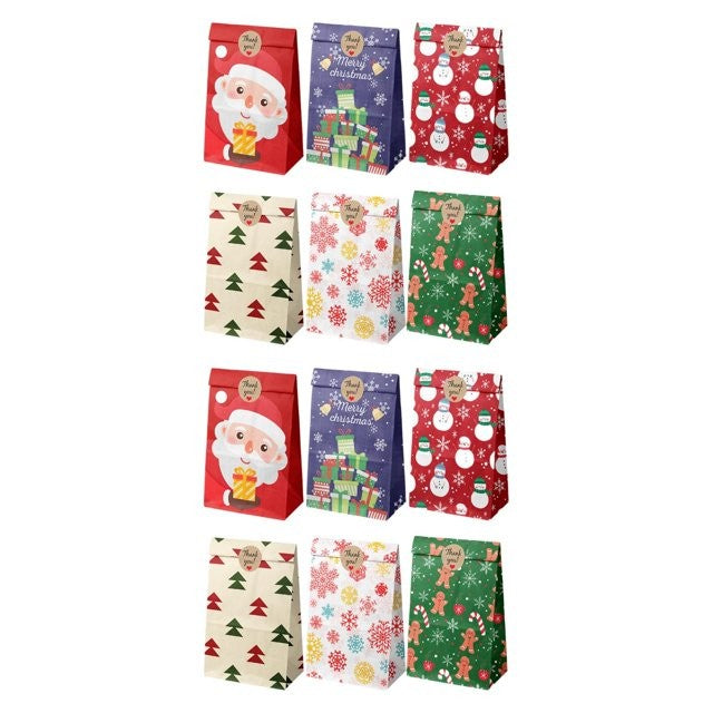 Set 12 Pungi de Cadou, Flippy, Tema Craciun, cu Motive Festive, 12 Stickere Incluse, 22 x 12 x 8 cm, din Hartie,