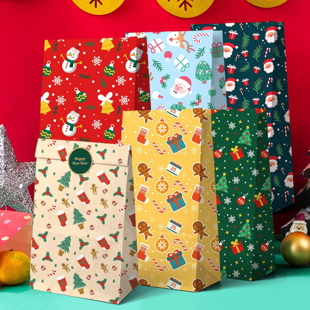 Set 12 Pungi de Cadou, Flippy, Tema Craciun, cu Motive Festive, 12 Stickere Incluse, 24 x 13 x 8 cm, din Hartie,