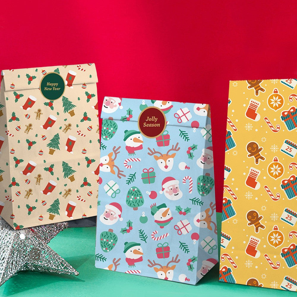 Set 12 Pungi de Cadou, Flippy, Tema Craciun, cu Motive Festive, 12 Stickere Incluse, 24 x 13 x 8 cm, din Hartie,