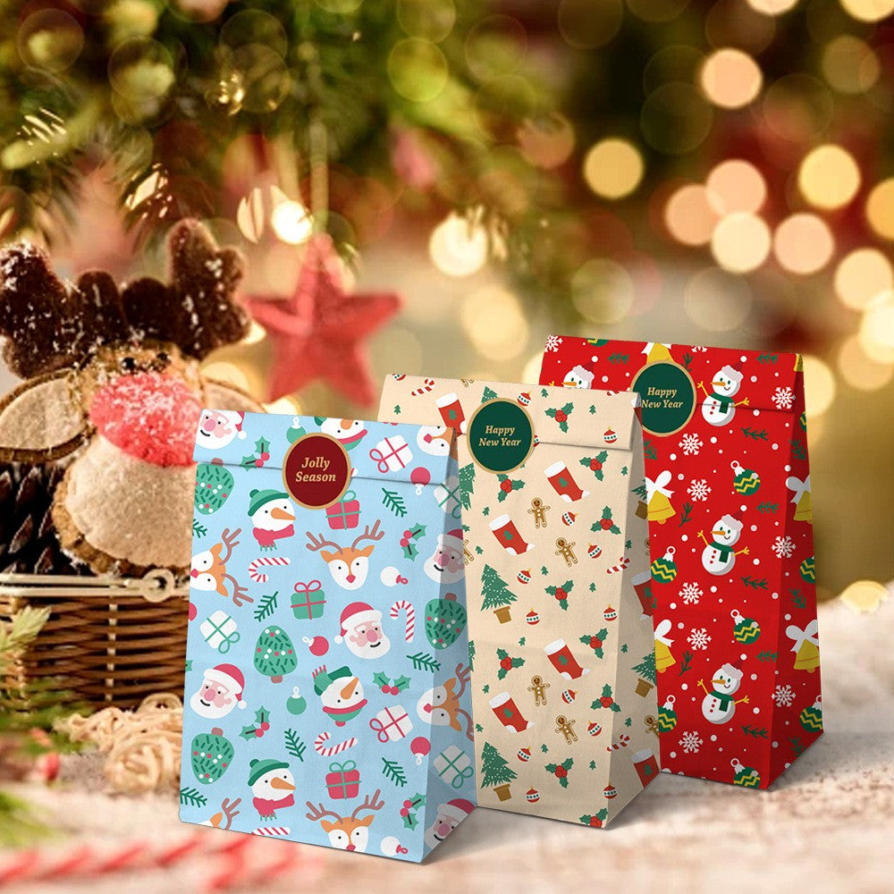 Set 12 Pungi de Cadou, Flippy, Tema Craciun, cu Motive Festive, 12 Stickere Incluse, 24 x 13 x 8 cm, din Hartie,