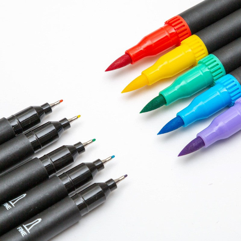 Set 120 Carioci, Flippy, pe Baza de Apa, 2 Tipuri de Varf, 1-2 mm, 0.4 mm, Corp Carioca Negru, din Plastic, Multicolor