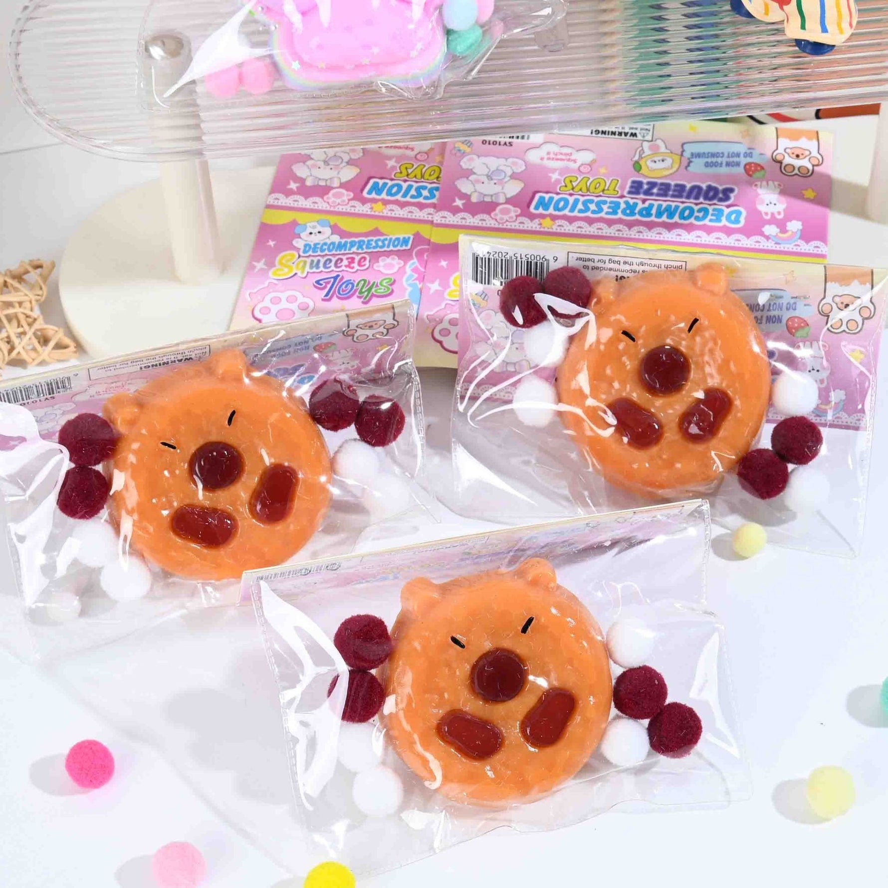 Set 12 Jucarii Antistres Squishy, Flippy, cu Revenire Lenta, Squeeze Pinch Family, Forma de Biscuite Rotund, Model