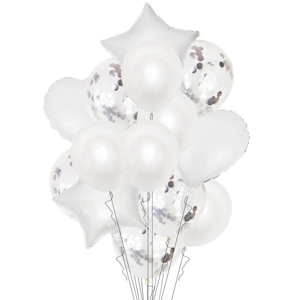 Set 14 Baloane din Folie Metalizată si din Latex, Flippy, Figurine Stea si Inima 45 cm, Baloane Latex 30 cm, Tema
