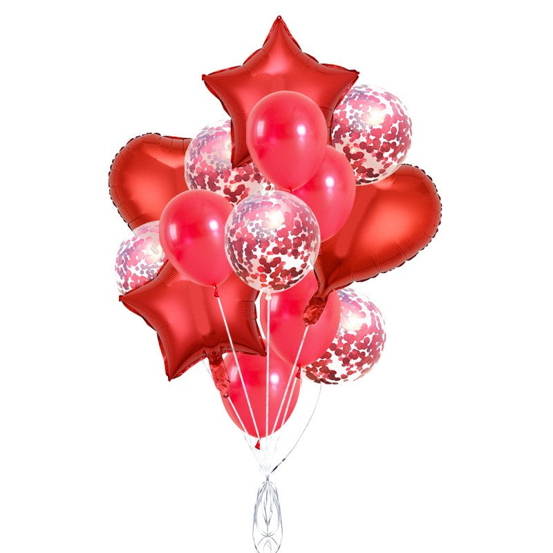 Set 14 Baloane din Folie Metalizată si din Latex, Flippy, Figurine Stea si Inima 45 cm, Baloane Latex 30 cm, Tema