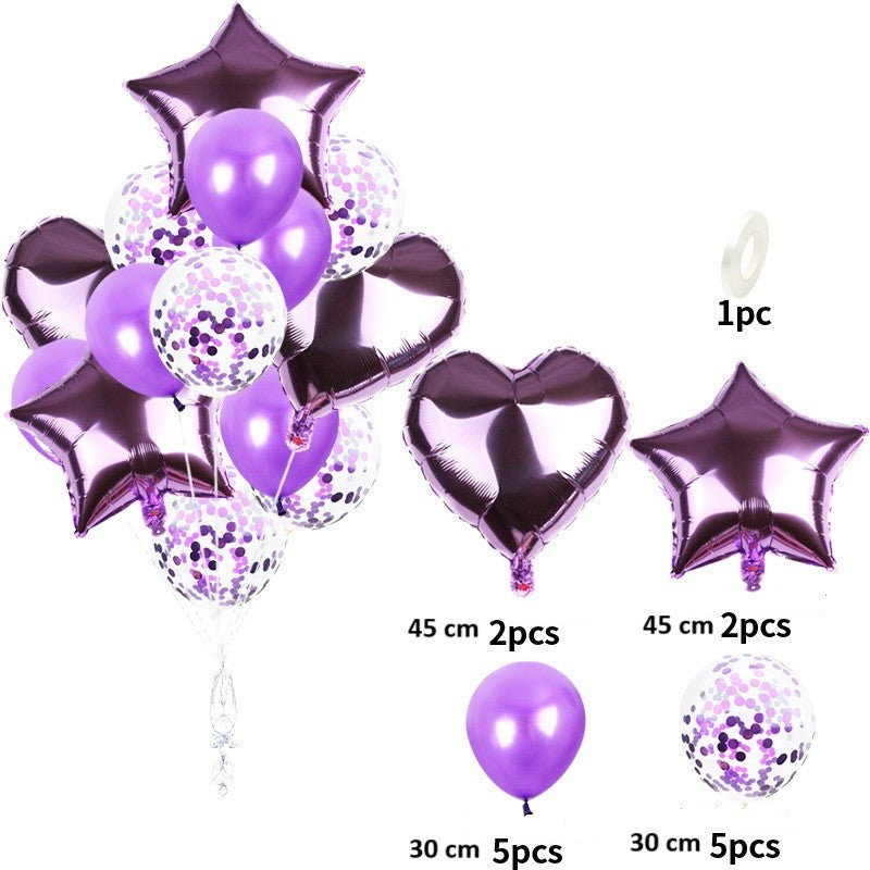 Set 14 Baloane din Folie Metalizată si din Latex, Flippy, Figurine Stea si Inima 45 cm, Baloane Latex 30 cm, Tema