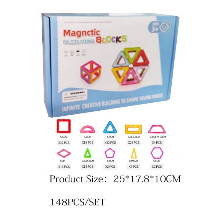Set 148 Piese Magnetice de Constructie, Flippy, Piese Medii, Magnetic Blocks, Forme Geometrice, 3 Ani, ABS, Magnet, 25
