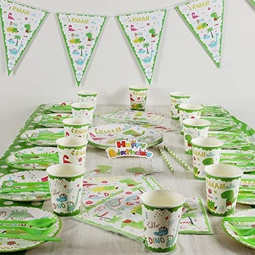 Set 16 Accesorii de Masa, Flippy, Colectia Dino Park, 136 Piese, din Carton/Plastic/Hartie, Multicolor