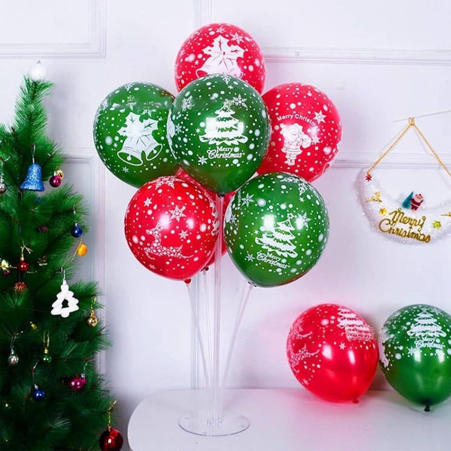 Set 16 Baloane din Latex, Flippy, Model Merry Christmas, Tematica Craciun, 25 cm, Verde Rosu