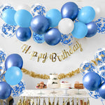 Set 16 Baloane din Latex Metalizate, Flippy, Model Party, 30 cm, Alb, Albastru, Albastru Chrome, Transparent Confetti