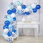 Set 16 Baloane din Latex Metalizate, Flippy, Model Party, 30 cm, Alb, Albastru, Albastru Chrome, Transparent Confetti