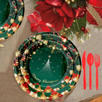 Set 16 Farfurii de Unica Folosinta, Flippy, Model Brad de Craciun Merry Christmas, Tematica Craciun, 18 cm, Verde