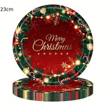 Set 16 Farfurii de Unica Folosinta, Flippy, Model Merry Christmas, Tematica Craciun, 23 cm, Rosu/Verde