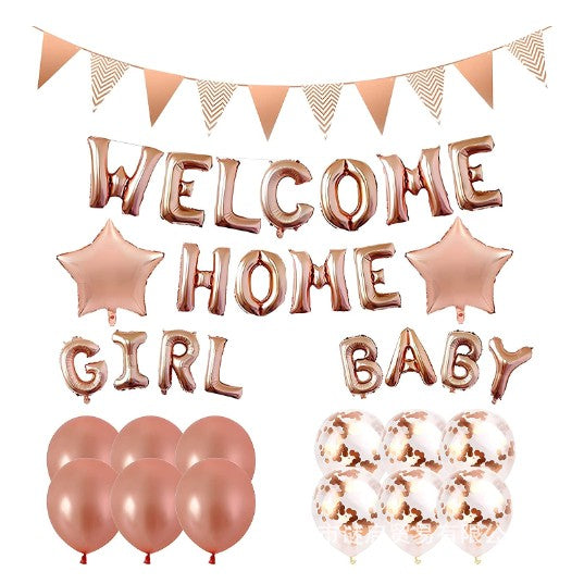 Set baloane folie si latex, Flippy, WELCOME HOME, 16 piese, 12 baloane latex, 2 baloane folie, 1 set Welcome Home Baby