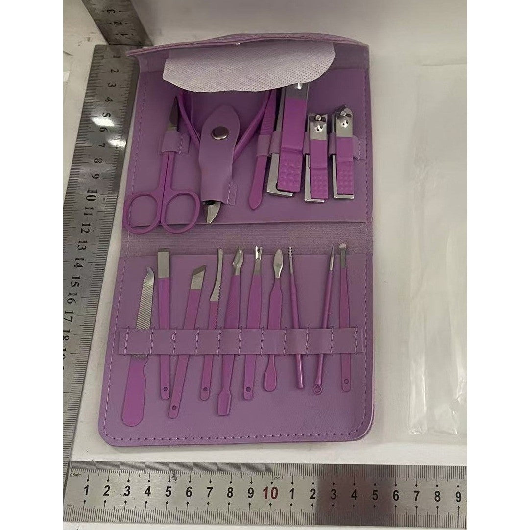 Set 16 Piese de Ingrijire Cosmetica, Flippy, pentru Manichiura, Pedichiura, Fata, Geanta Organizatoare din Piele