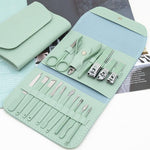 Set 16 Piese de Ingrijire Cosmetica, Flippy, pentru Manichiura, Pedichiura, Fata, Geanta Organizatoare din Piele