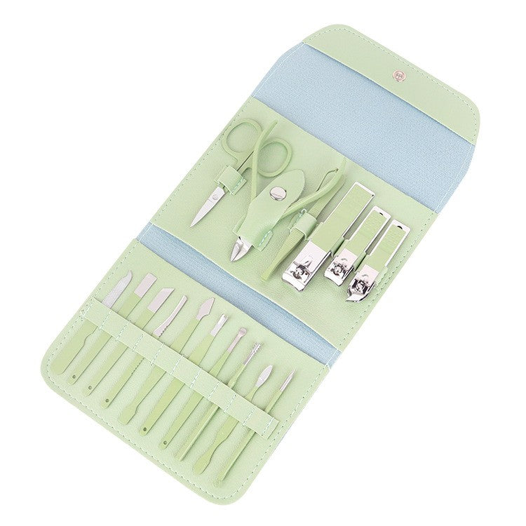 Set 16 Piese de Ingrijire Cosmetica, Flippy, pentru Manichiura, Pedichiura, Fata, Geanta Organizatoare din Piele