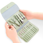 Set 16 Piese de Ingrijire Cosmetica, Flippy, pentru Manichiura, Pedichiura, Fata, Geanta Organizatoare din Piele