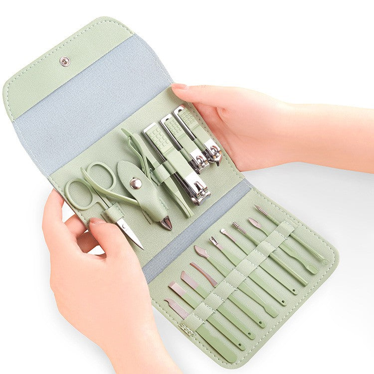 Set 16 Piese de Ingrijire Cosmetica, Flippy, pentru Manichiura, Pedichiura, Fata, Geanta Organizatoare din Piele