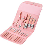 Set 16 Piese de Ingrijire Cosmetica, Flippy, pentru Manichiura, Pedichiura, Fata, Geanta Organizatoare din Piele
