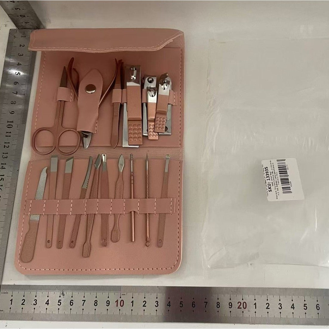 Set 16 Piese de Ingrijire Cosmetica, Flippy, pentru Manichiura, Pedichiura, Fata, Geanta Organizatoare din Piele