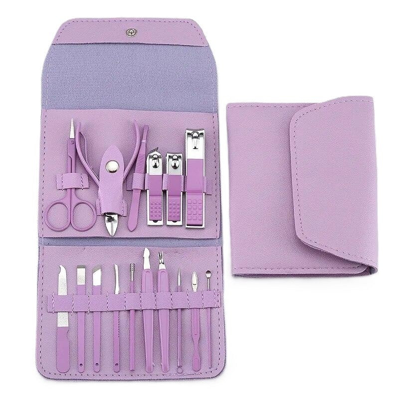 Set 16 Piese de Ingrijire Cosmetica, Flippy, pentru Manichiura, Pedichiura, Fata, Geanta Organizatoare din Piele