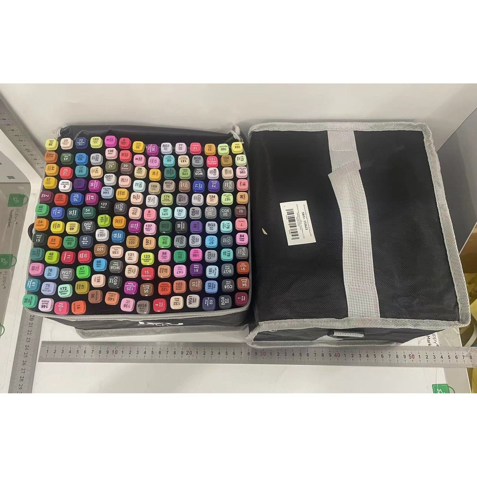 Set 168 Markere Duble, Flippy, pe Baza de Alcool, Geanta Impermeabila Inclusa, Culori Numerotate, 23 x 16 x 20 cm,