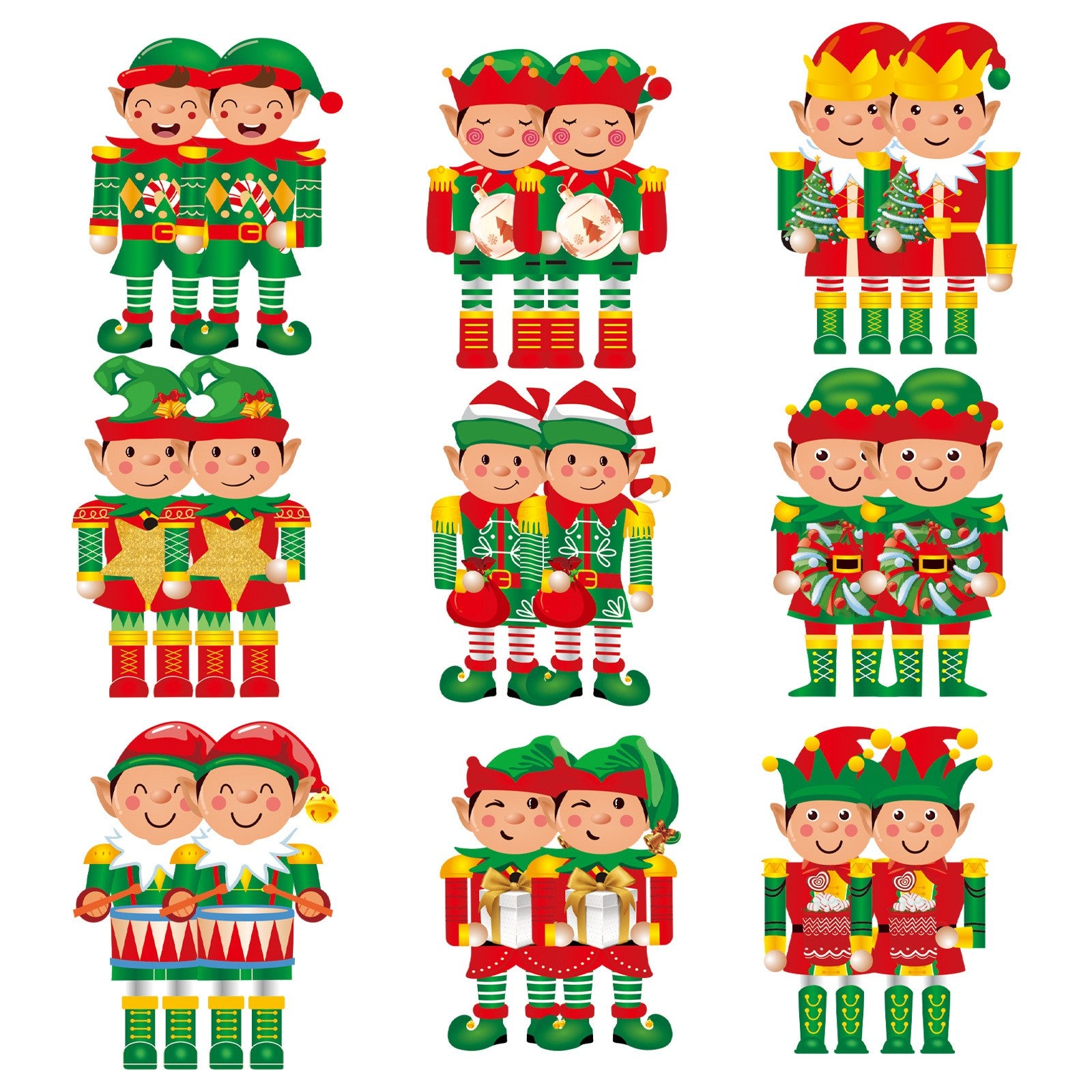 Set 18 Decoratiuni de Craciun din Lemn, Flippy, cu Snur pentru Agatare in Brad, Model Elfi, Diferite Dimensiuni,