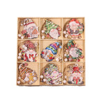 Set 18 Decoratiuni de Craciun din Lemn, Flippy, cu Snur pentru Agatare in Brad, Model Gnomi, Diferite Dimensiuni,