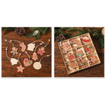 Set 18 Decoratiuni de Craciun din Lemn, Flippy, cu Snur pentru Agatare in Brad, Modele Diverse , Diferite Dimensiuni,