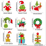 Set 18 Decoratiuni de Craciun din Lemn, Flippy, cu Snur pentru Agatare in Brad, Model Grinch, Diferite Dimensiuni,