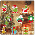 Set 18 Decoratiuni de Craciun din Lemn, Flippy, cu Snur pentru Agatare in Brad, Model Grinch, Diferite Dimensiuni,