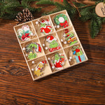 Set 18 Decoratiuni de Craciun din Lemn, Flippy, cu Snur pentru Agatare in Brad, Model Grinch, Diferite Dimensiuni,
