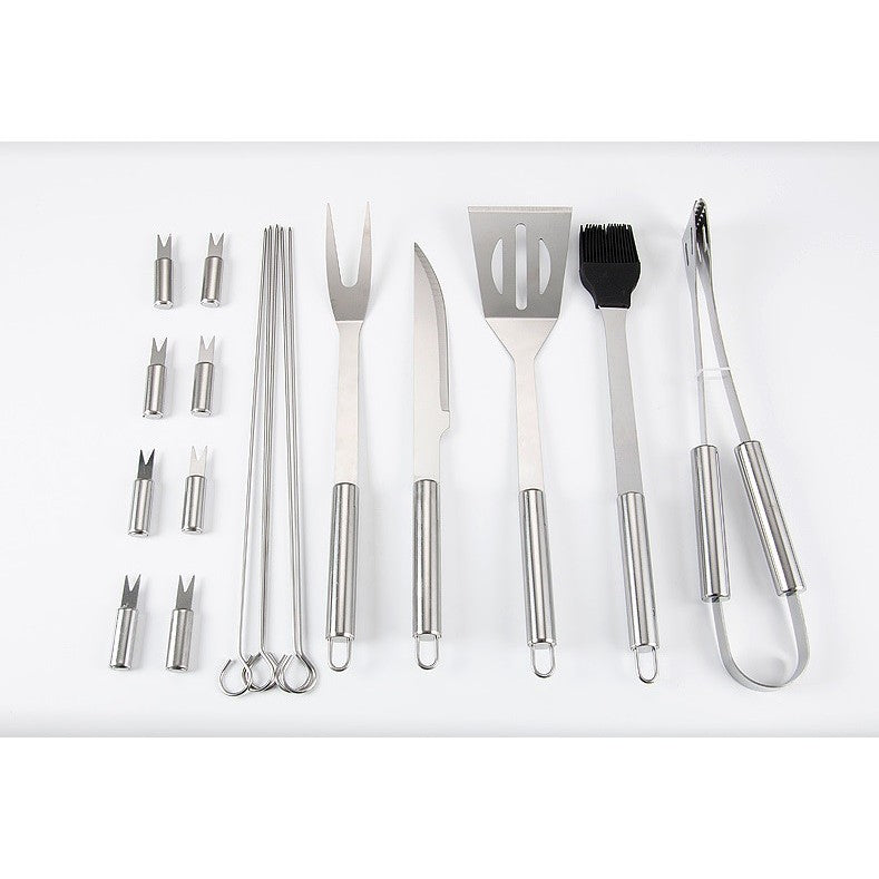 Set 18 Ustensile pentru Gratar, Flippy, din Otel Inoxidabil, Geanta Oxford, Argintiu
