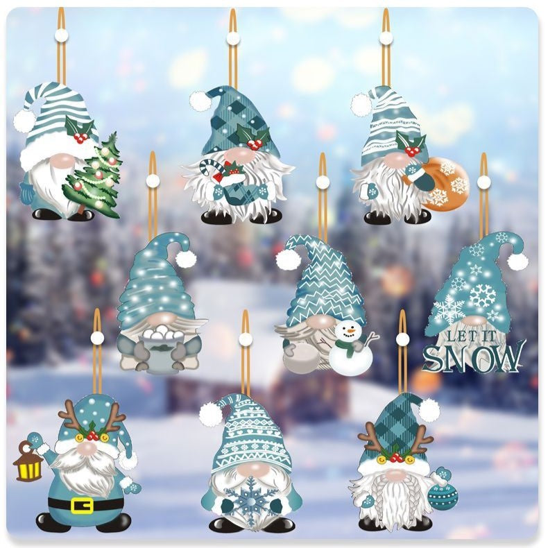 Set 18 Decoratiuni de Craciun din Lemn, Flippy, cu Snur pentru Agatare in Brad, Model Gnomi, Diferite Dimensiuni,