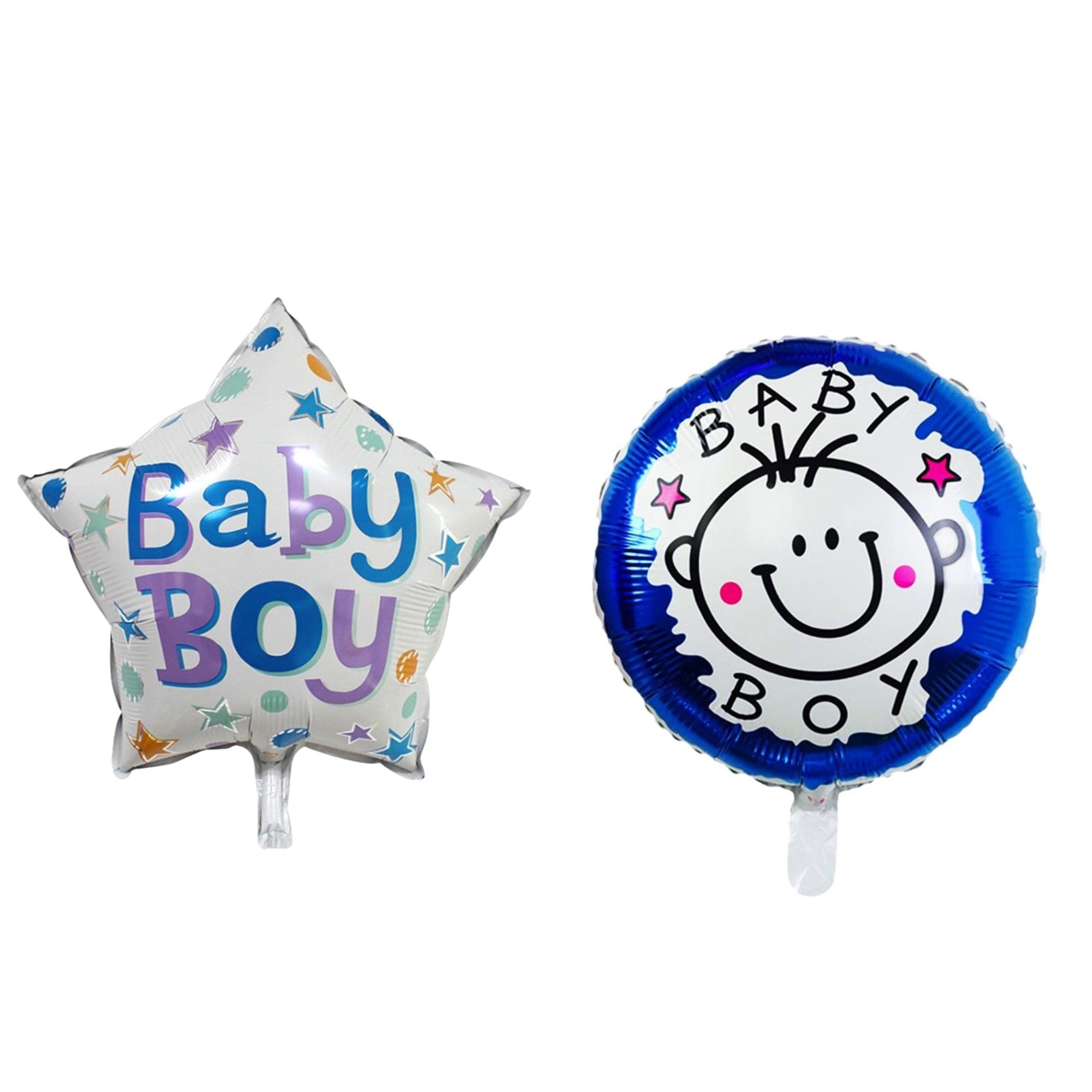 Set 2 Baloane din Folie Metalizata, Flippy, Figurine Stea si Cerc, Tema Botez Baietel, 45 cm, Ambalaj Individual, Pai