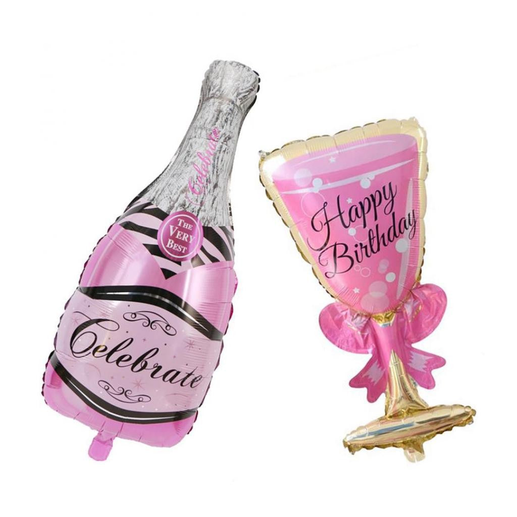 Set 2 Baloane din Folie Metalizata, Flippy, tematica Aniversare HAPPY BIRTHDAY, Figurine Model Sticla de Sampanie 50 x