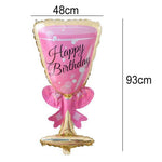 Set 2 Baloane din Folie Metalizata, Flippy, tematica Aniversare HAPPY BIRTHDAY, Figurine Model Sticla de Sampanie 50 x