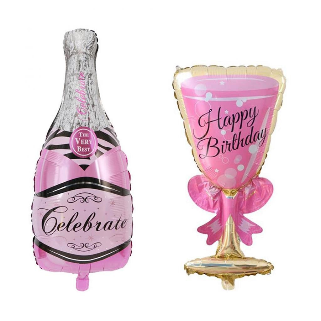 Set 2 Baloane din Folie Metalizata, Flippy, tematica Aniversare HAPPY BIRTHDAY, Figurine Model Sticla de Sampanie 50 x