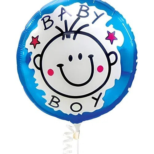 Set 2 Baloane din Folie Metalizata, Flippy, Figurine Stea si Cerc, Tema Botez Baietel, 45 cm, Ambalaj Individual, Pai